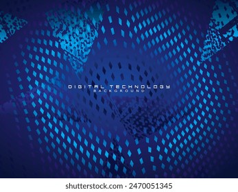 Abstract technology unique pattern futuristic digital concept with lighting square elements glowing particles on dark blue background. Digital world vector illustration.