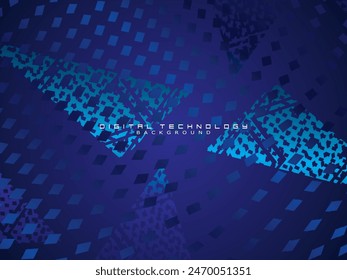 Abstract technology unique pattern futuristic digital concept with lighting square elements glowing particles on dark blue background. Digital world vector illustration.