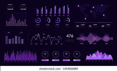 Abstract technology user interface. Data screen with chart, graphic, ui panel, visualization screen. Vector futuristic neon ui infographics digital illustration on tech panel hud diagram