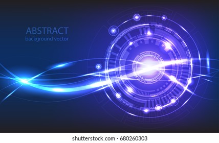 Abstract technology vector background. Composition has bright lights and blurry particles.