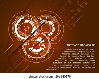 Abstract technology vector background with gear wheels, shadow, number scheme and circuit board. Design with space for your text.