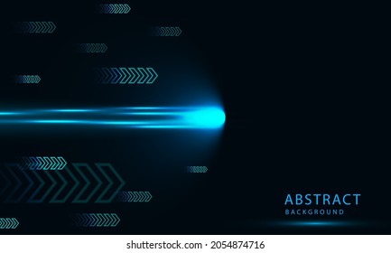 Abstract technology vector background with Hi speed lights dark blue backdrop with Arrow Light out background. 