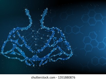 Abstract technology vector idea design by triangle and point according my back muscle on blue black background.