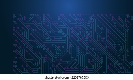 Abstract technology vectors with printed circuit board, background light glow