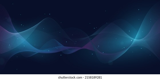 Abstract Technology Wallpaper Of Sound Wave Effect And Some Glowing Particles On Dark Blue Background