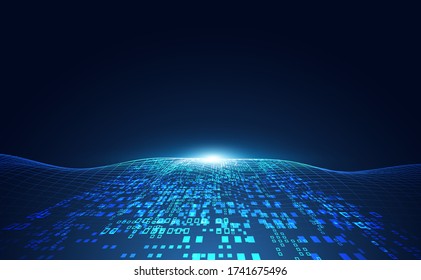 Abstract technology wave concept working data of Artificial intelligence and futuristic digital for future on dark blue background.