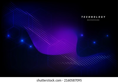 Abstract technology wave with glowing particles dark shiny design blue background 