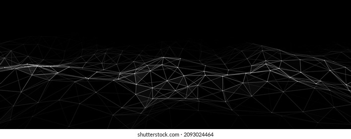 Resumen de la ola tecnológica de partículas. Gran visualización de datos. Fondo oscuro vectorial con puntos de movimiento y líneas. Inteligencia artificial.