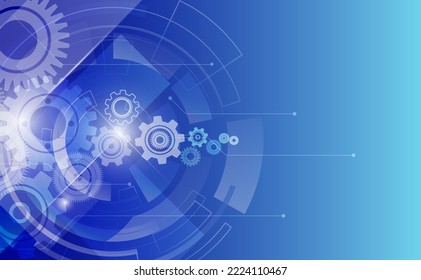 Abstract technology web banner with gear and dark blue background with circuits and wheel. Vector illustration.