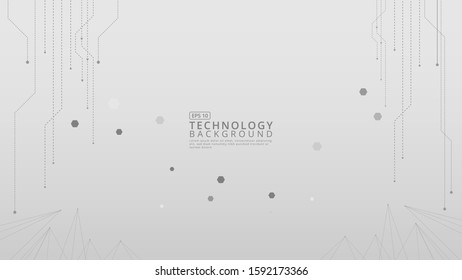Abstract technology white background line and dots. Vector circuit board illustration. Technology connection digital data and big data modern minimal concept for graphic design and digital marketing.