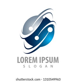 Abstract technology world blue sphere logo concept design. Symbol graphic template element