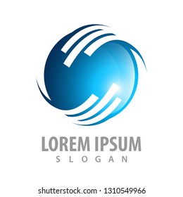 Abstract technology world blue sphere logo concept design. Symbol graphic template element