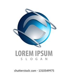Abstract technology world blue sphere logo concept design. Symbol graphic template element