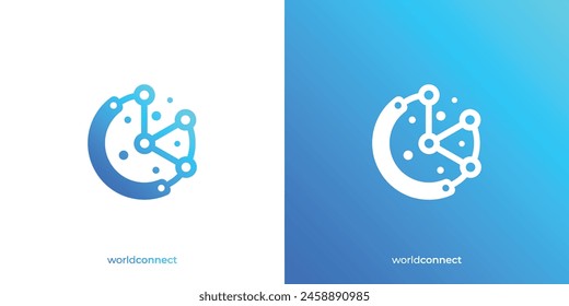 Abstract Technology with World Connection Logo, With Modern Blue Gradient Colors.