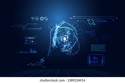 abstract technology world digital link network connection, business man link ui futuristic concept hud interface hologram elements of digital innovation on hi tech future design background