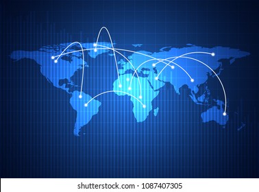 Abstract technology world map digital world connection electronic systems on hi tech future design background.illustration eps 10.