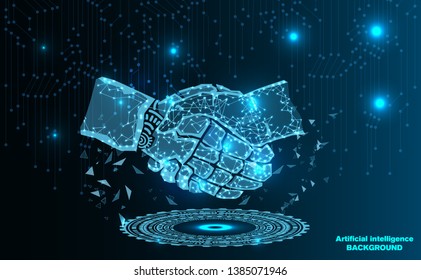 Abstract Technology.Robot arm and hand human of Artificial intelligence.Low Poly wire frame technology.Futuristic concept.Cyber technology wire network futuristic wire frame.space .Vector 