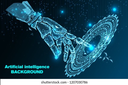 Abstract Technology.Touch the future of Artificial intelligence.Low Poly wire frame technology.Futuristic concept.Cyber technology wire network futuristic wire frame.space .Vector illustration.