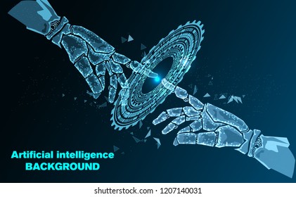 Abstract Technology.Touch the future of Artificial intelligence.Low Poly wire frame technology.Futuristic concept.Cyber technology wire network futuristic wire frame.space .Vector illustration.