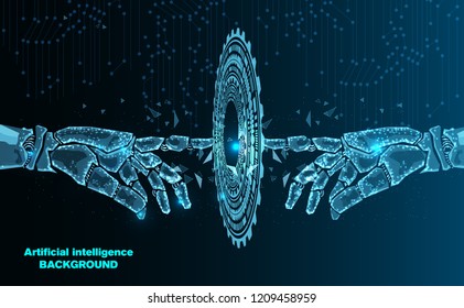 Abstract Technology.Touch the future of Artificial intelligence.Low Poly wire frame technology.Futuristic concept.Cyber technology wire network futuristic wire frame.space .Vector illustration.