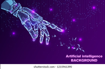 Abstract Technology.Touch the future of Artificial intelligence.Low Poly wire frame technology.Futuristic concept.Cyber technology wire network futuristic wire frame.space .Vector illustration.