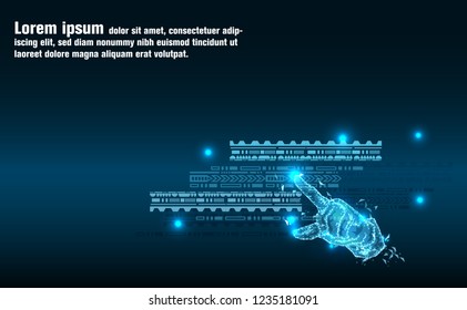 Abstract Technology.Touch the future of Artificial intelligence.Low Poly wire frame technology.Futuristic concept.Cyber technology wire network futuristic wire frame.space .Vector illustration.