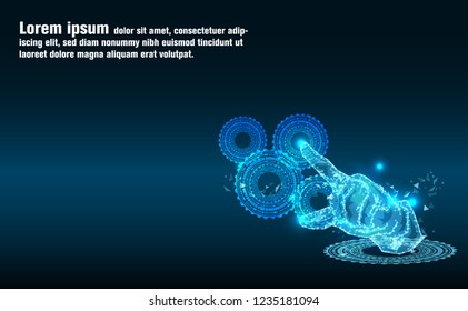 Abstract Technology.Touch the future of Artificial intelligence.Low Poly wire frame technology.Futuristic concept.Cyber technology wire network futuristic wire frame.space .Vector illustration.