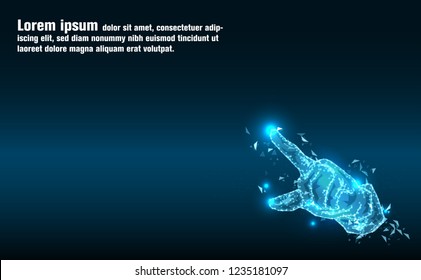 Abstract Technology.Touch the future of Artificial intelligence.Low Poly wire frame technology.Futuristic concept.Cyber technology wire network futuristic wire frame.space .Vector illustration.