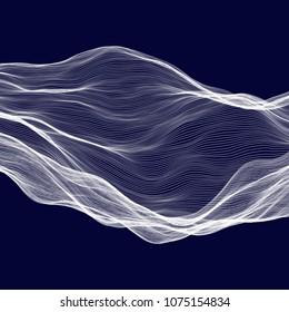 Abstract tecnology wave background. White threads on black or dark blue.