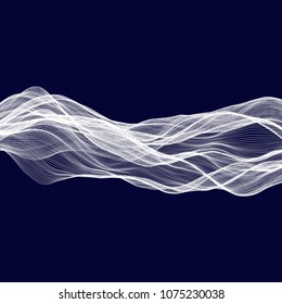 Abstract tecnology wave background. White threads on black or dark blue.