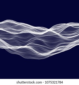 Abstract tecnology wave background. White threads on black or dark blue.