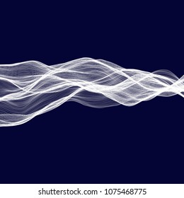 Abstract tecnology wave background. White threads on black or dark blue.