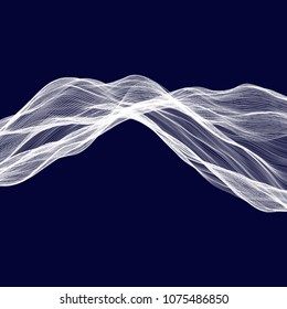 Abstract tecnology wave background. White threads on black or dark blue.
