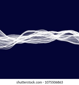 Abstract tecnology wave background. White threads on black or dark blue.