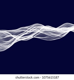Abstract tecnology wave background. White threads on black or dark blue.