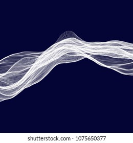 Abstract tecnology wave background. White threads on black or dark blue.