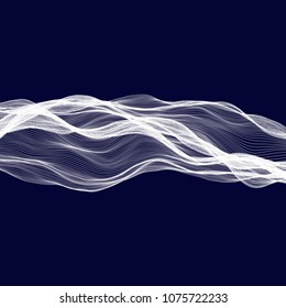 Abstract tecnology wave background. White threads on black or dark blue.