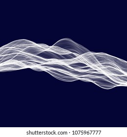 Abstract tecnology wave background. White threads on black or dark blue.
