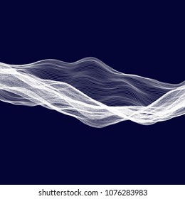 Abstract tecnology wave background. White threads on black or dark blue.