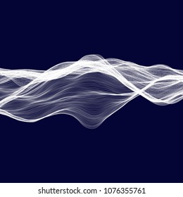 Abstract tecnology wave background. White threads on black or dark blue.