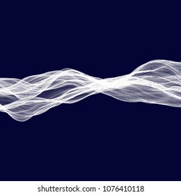 Abstract tecnology wave background. White threads on black or dark blue.