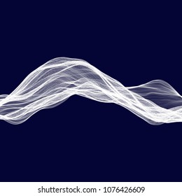 Abstract tecnology wave background. White threads on black or dark blue.