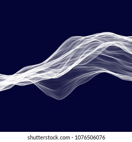 Abstract tecnology wave background. White threads on black or dark blue.