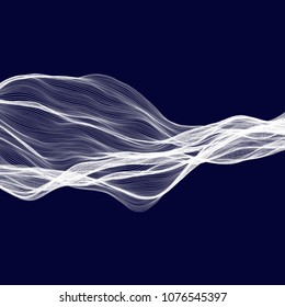 Abstract tecnology wave background. White threads on black or dark blue.
