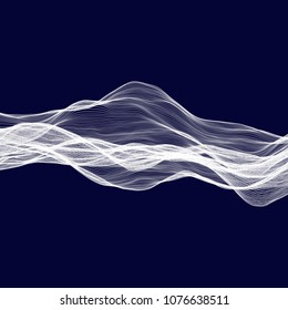 Abstract tecnology wave background. White threads on black or dark blue.