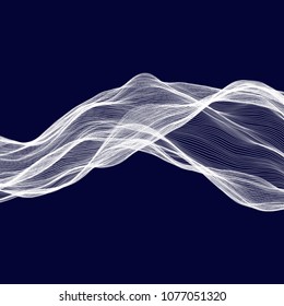 Abstract tecnology wave background. White threads on black or dark blue.