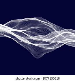 Abstract tecnology wave background. White threads on black or dark blue.
