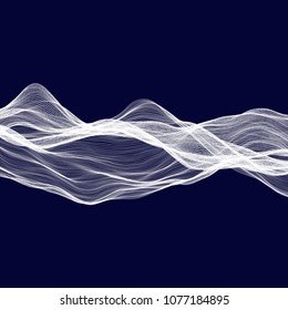 Abstract tecnology wave background. White threads on black or dark blue.