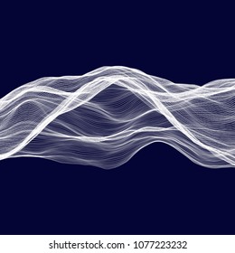 Abstract tecnology wave background. White threads on black or dark blue.