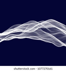 Abstract tecnology wave background. White threads on black or dark blue.